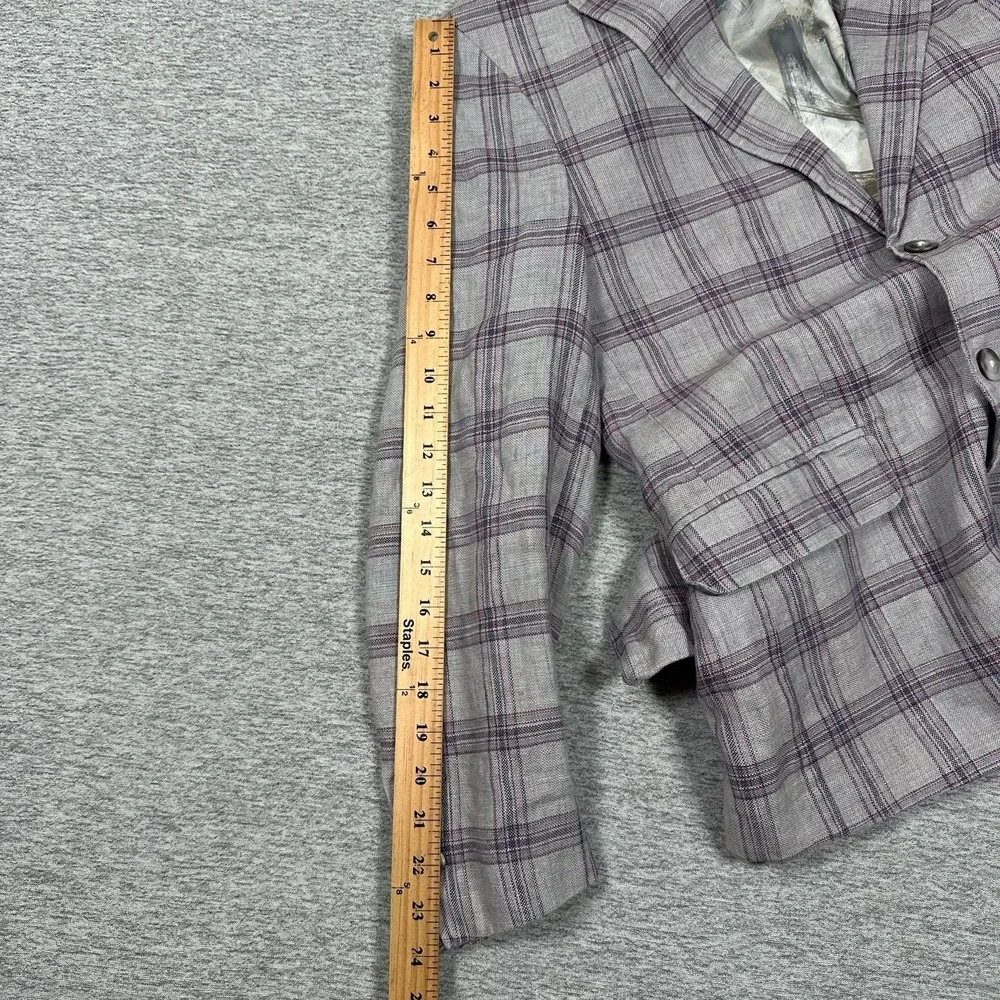 Tallia Blazer Mens Size 38S Purple Plaid 100% Linen Two Button City Jacket